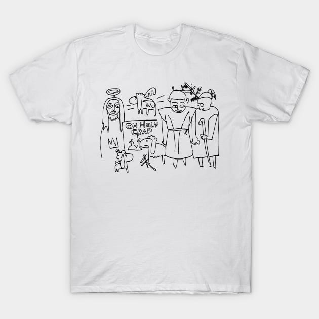 Ugly Christmas Oh Holy Crap Line Art T-Shirt by badlydrawnbabe